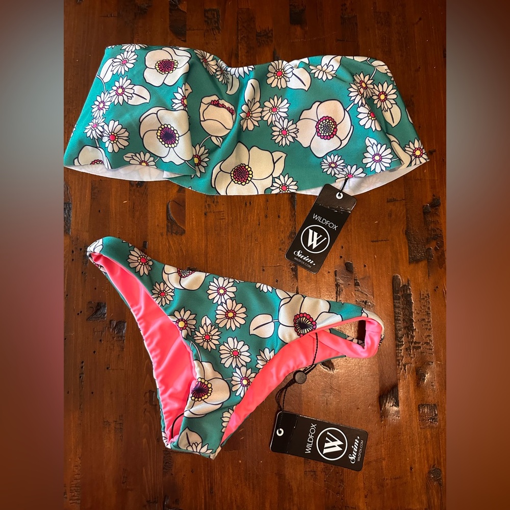 Wildfox Teal and Pink Floral Bikini